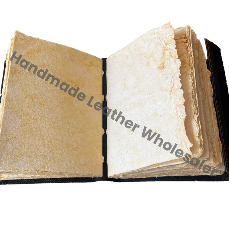 Antique Stone Leather Journal Embossed Charcoal Book of Shadows Prop Handmade Paper Personal Organizer Gift for her Planner