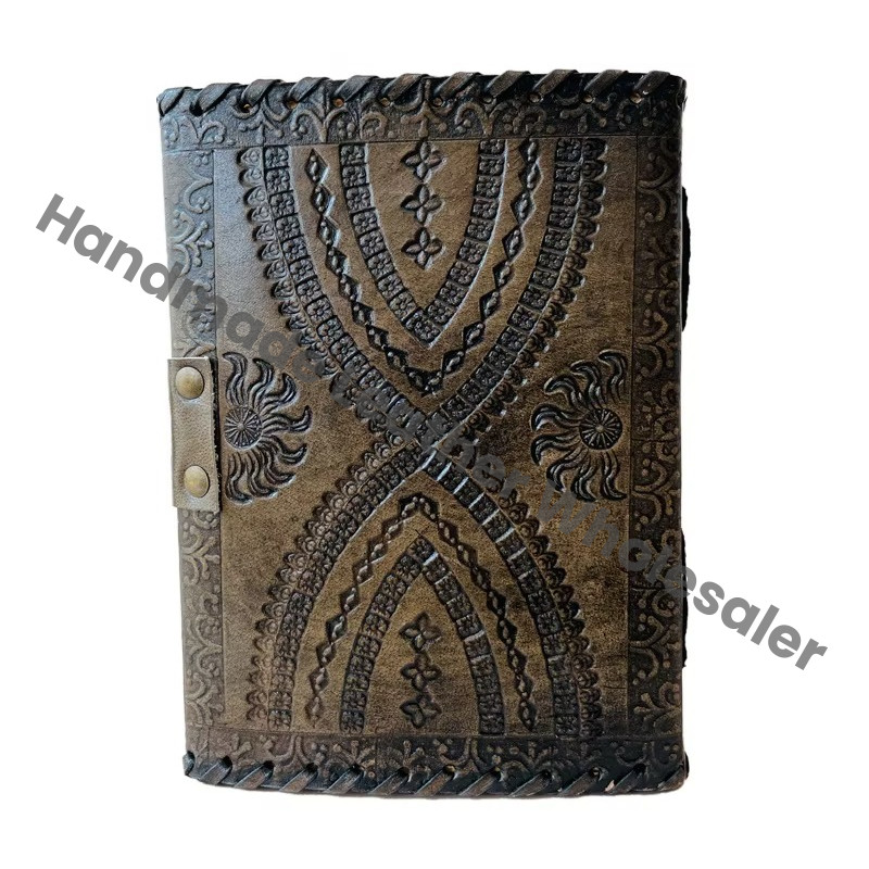 Antique Stone Leather Journal Embossed Charcoal Book of Shadows Prop Handmade Paper Personal Organizer Gift for her Planner