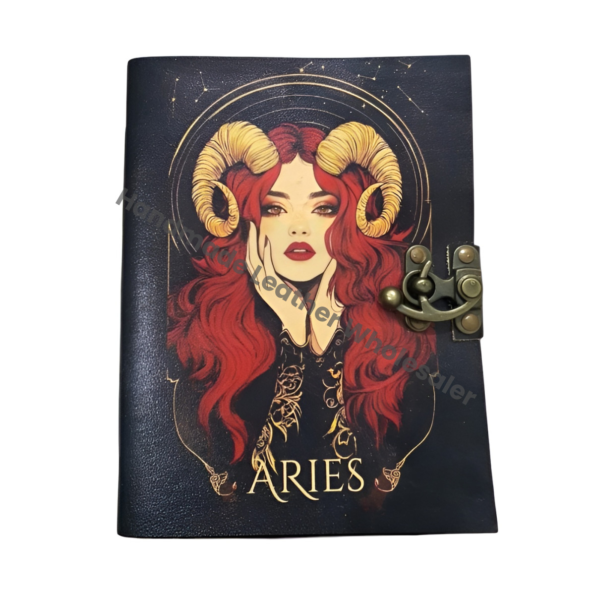 Aries Zodiac Leather Journal • Handmade Astrology Notebook • Aries Horoscope Diary with Vintage Lock • Zodiac Sign Sketchbook & Writing.