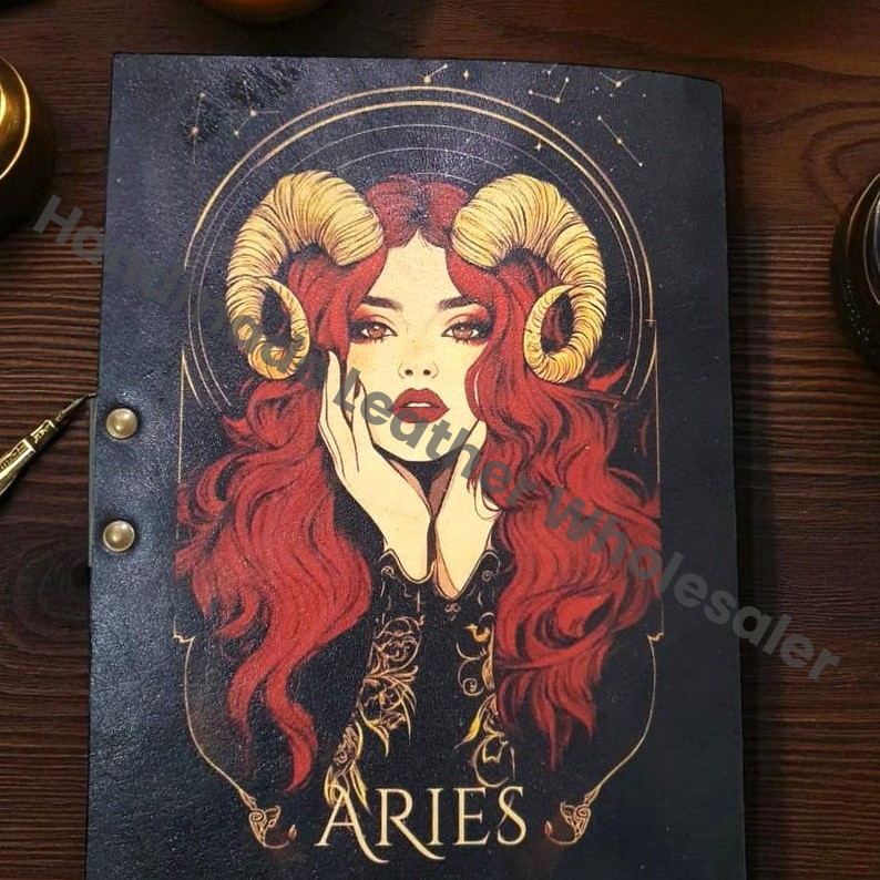 Aries Zodiac Leather Journal • Handmade Astrology Notebook • Aries Horoscope Diary with Vintage Lock • Zodiac Sign Sketchbook & Writing.