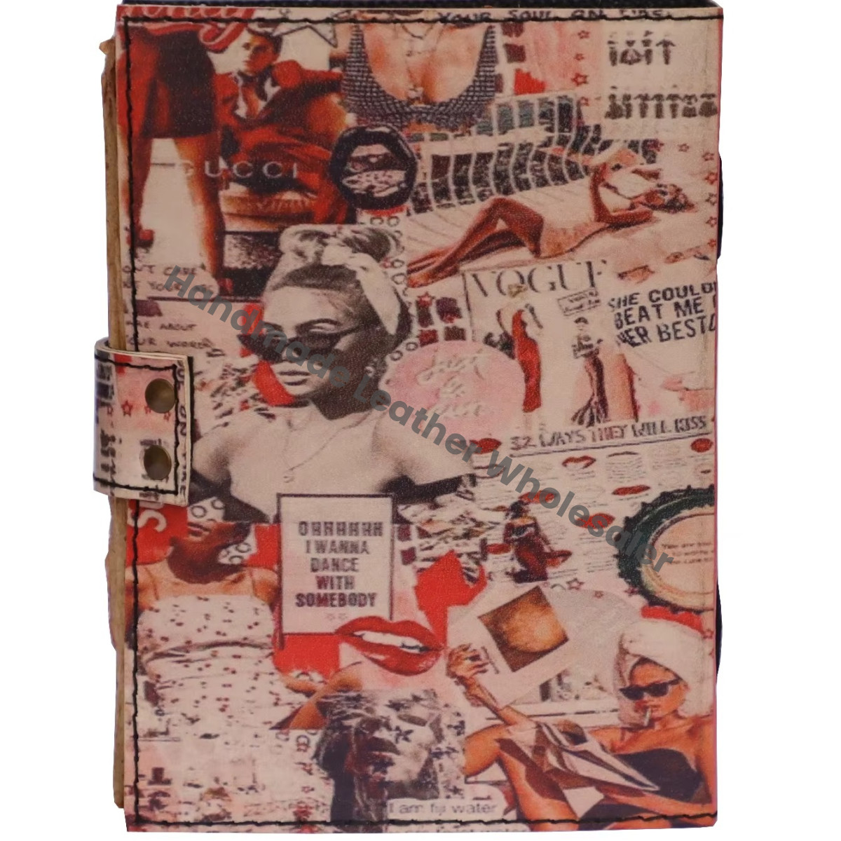 Best Printed Diary Imitation Leather Cover Digital Printing Sewing Binding Vintage Collage Design Handmade Leather Printed