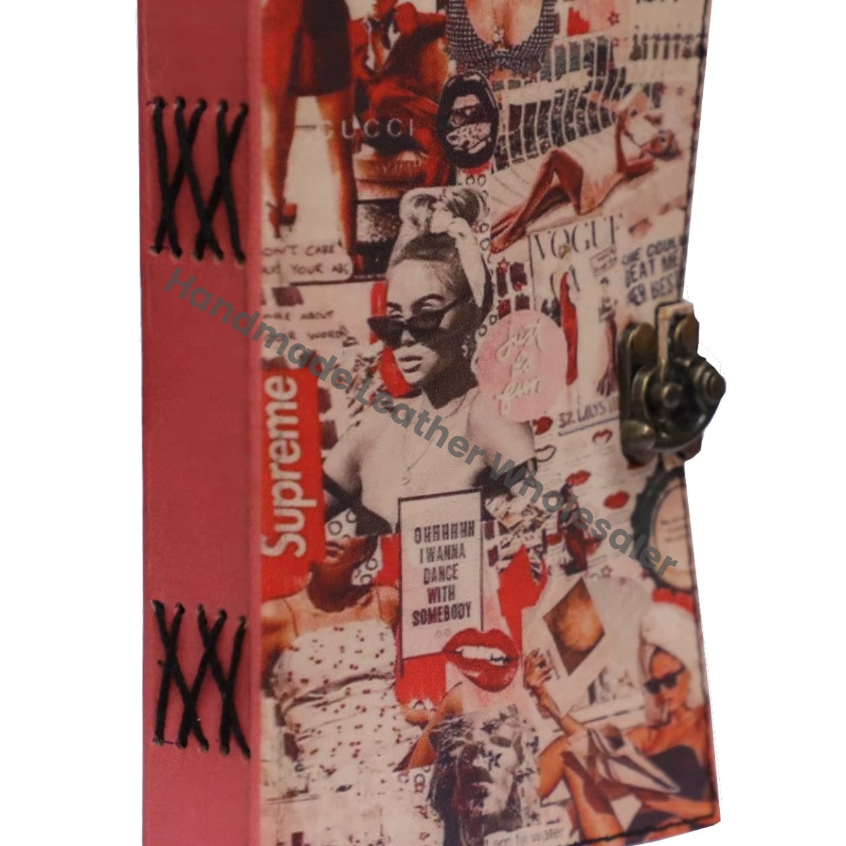 Best Printed Diary Imitation Leather Cover Digital Printing Sewing Binding Vintage Collage Design Handmade Leather Printed