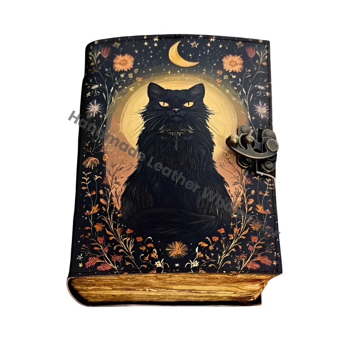 Black Cat Leather Grimoire Book of Shadows – Handmade Witchcraft Spell book | Wiccan Pagan Occult Magic Journal | Mystic Witchy Gift