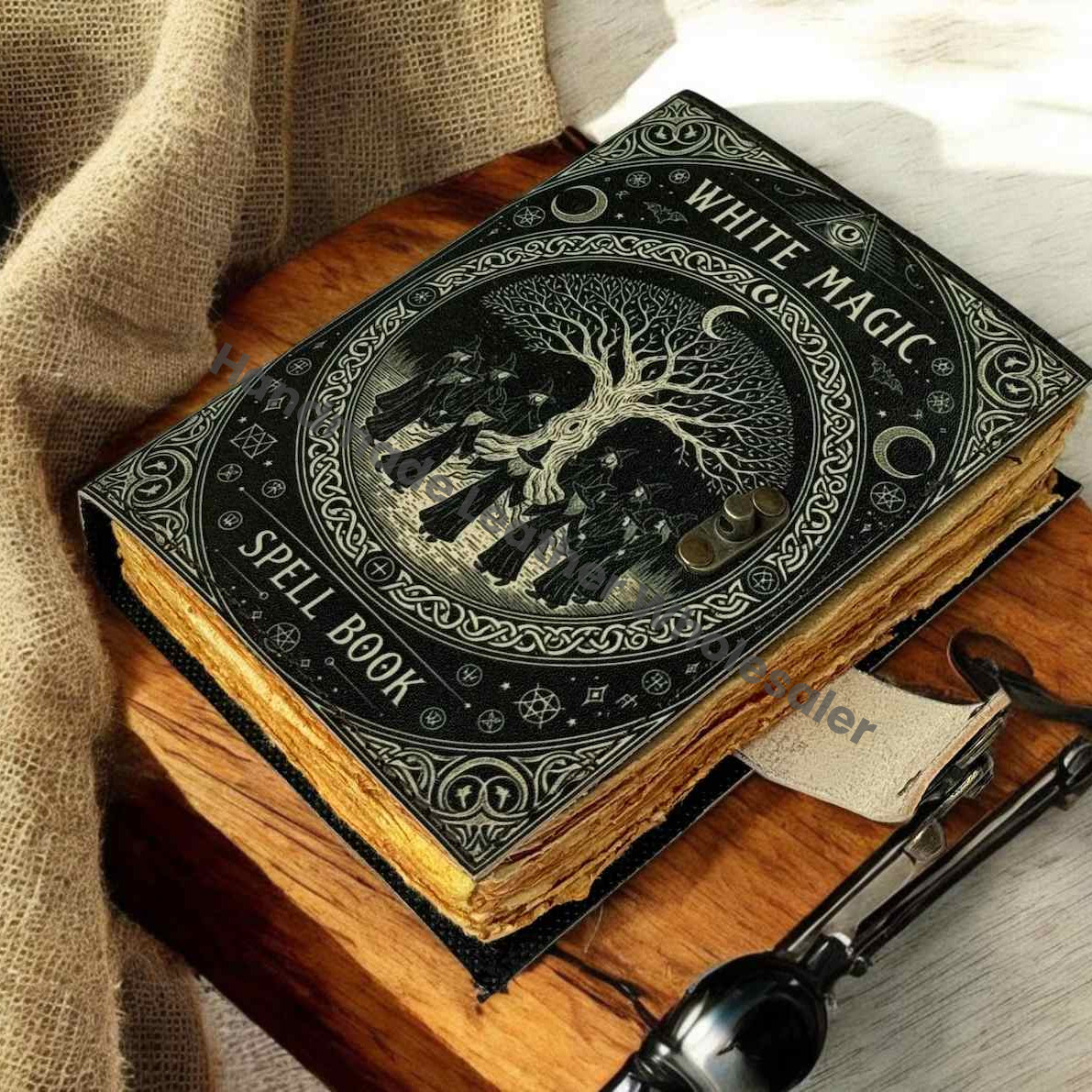 Black Magic Spell Book, Leather Grimoire Journal, Book of Shadows, Wiccan Tarot Notebook, Occult Ritual Writing, Handmade Fantasy Notebook