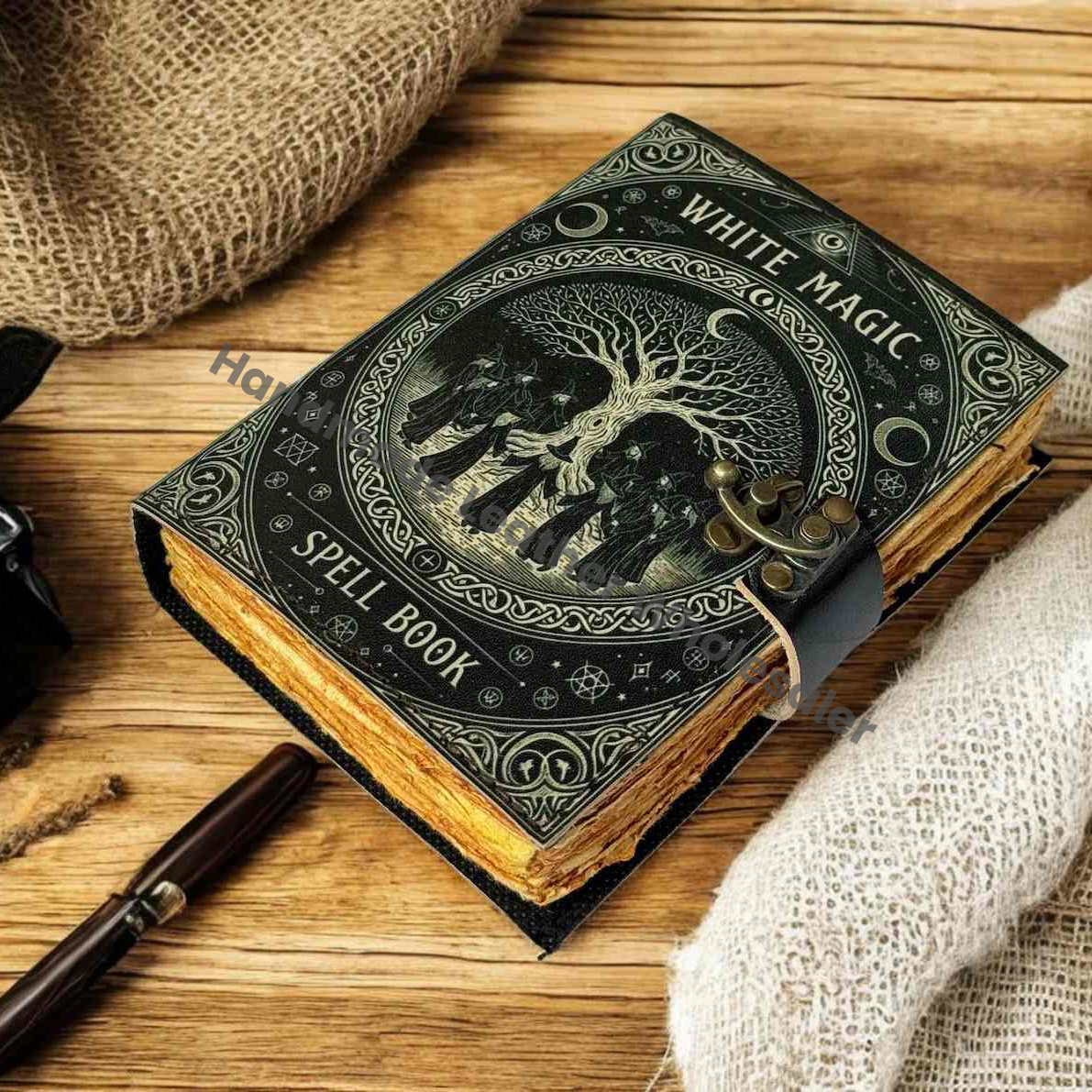 Black Magic Spell Book, Leather Grimoire Journal, Book of Shadows, Wiccan Tarot Notebook, Occult Ritual Writing, Handmade Fantasy Notebook