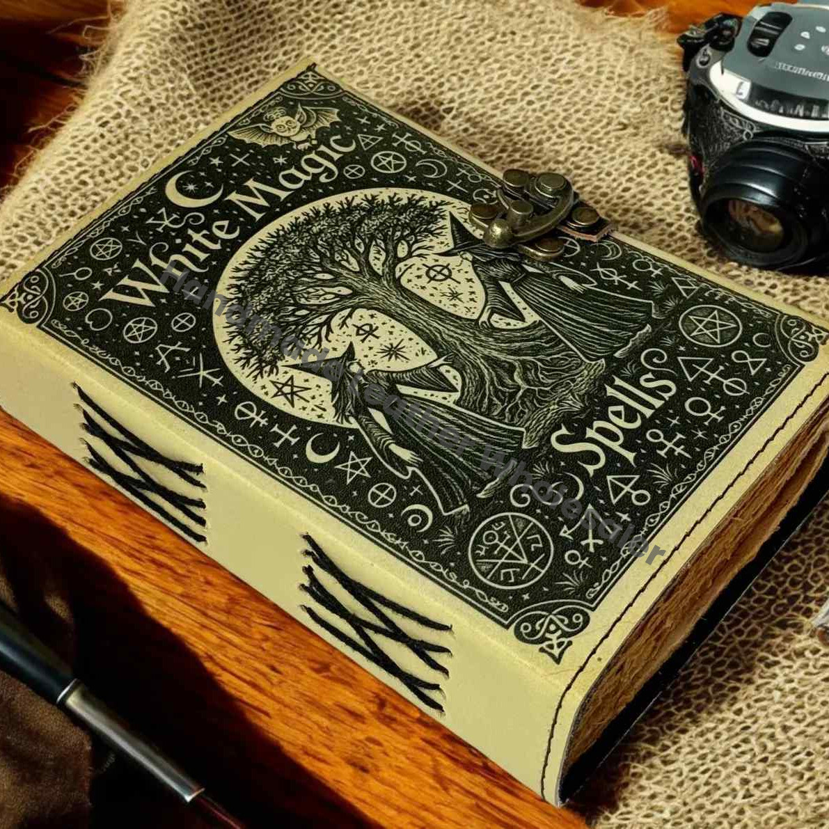 Black Magic Spell Book, Leather Grimoire Journal, Book of Shadows, Wiccan Tarot Notebook, Occult Ritual Writing, Handmade Fantasy Notebook