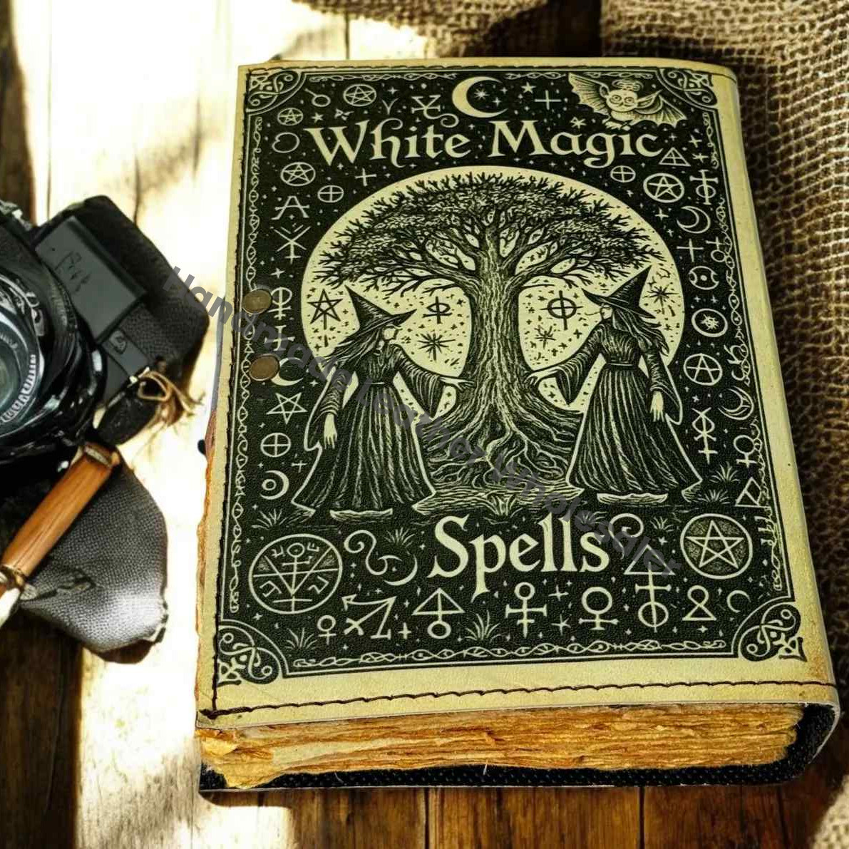 Black Magic Spell Book, Leather Grimoire Journal, Book of Shadows, Wiccan Tarot Notebook, Occult Ritual Writing, Handmade Fantasy Notebook