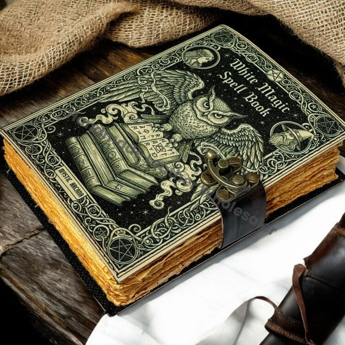 Black Magic Spell Book, Leather Grimoire Journal, Book of Shadows, Wiccan Tarot Notebook, Occult Ritual Writing, Handmade Fantasy Notebook