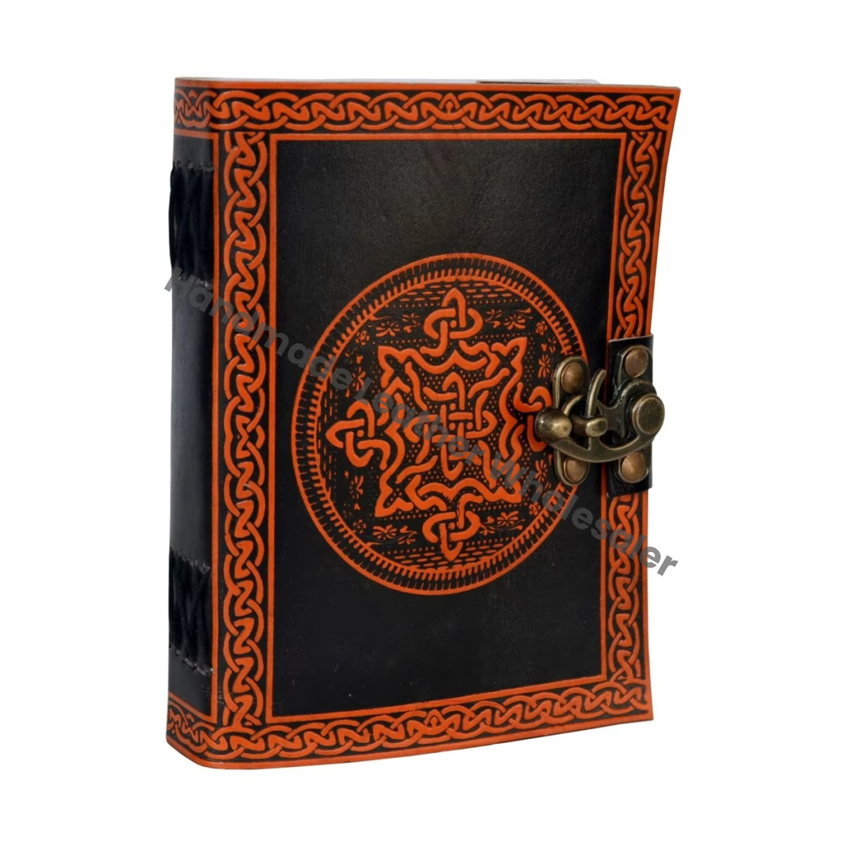 Black Orange Leather Hardcover Celtic Knot Journal Handmade Recyclable Paper Custom Logo Option Gift Travel