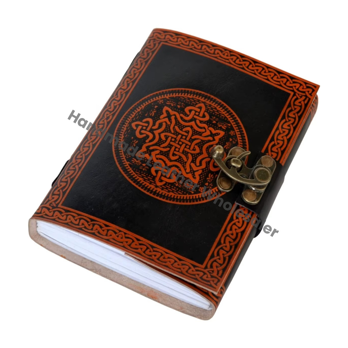 Black Orange Leather Hardcover Celtic Knot Journal Handmade Recyclable Paper Custom Logo Option Gift Travel