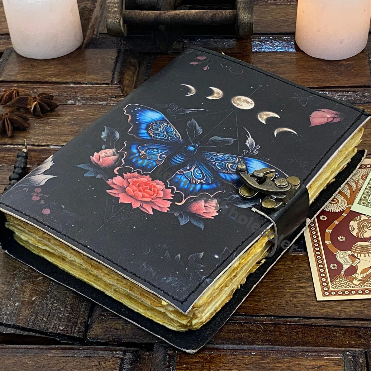 Blank Spell Book of Shadows Luna Moth Journal Witchcraft Supplies and Butterfly print Journal Handmade deckle Edge paper gifts for Men Women