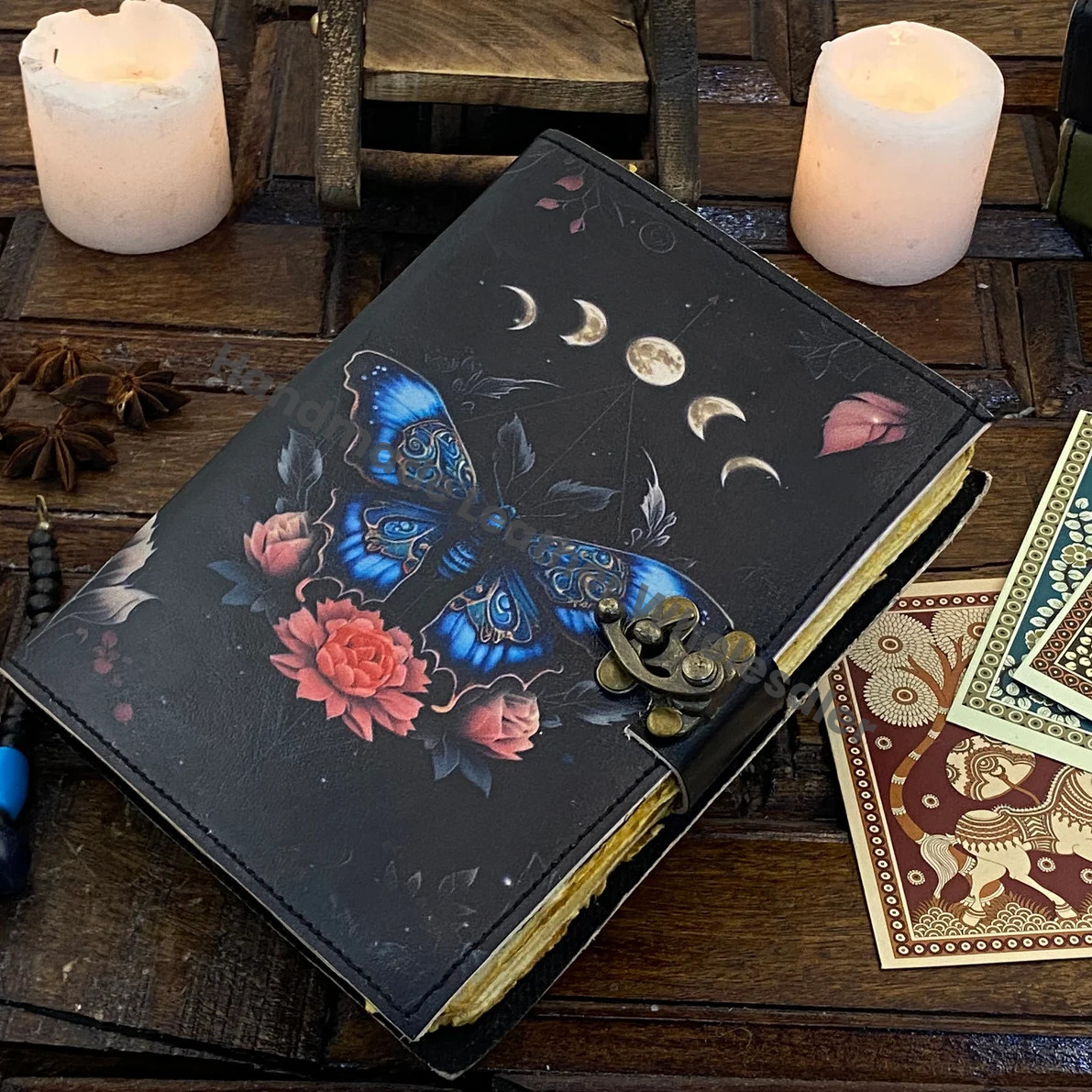 Blank Spell Book of Shadows Luna Moth Journal Witchcraft Supplies and Butterfly print Journal Handmade deckle Edge paper gifts for Men Women