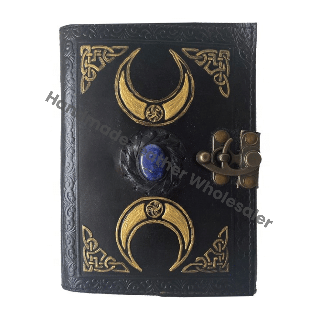 Blank Spell Book of Shadows Triple Moon Leather Journal Witch Notebook Witchy Gifts for Women Handmade Vintage Recycled Paper