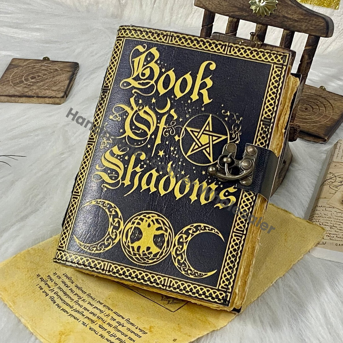 Book of Shadows : Handmade Leather Grimoire Journal with Deckle Edge Paper
