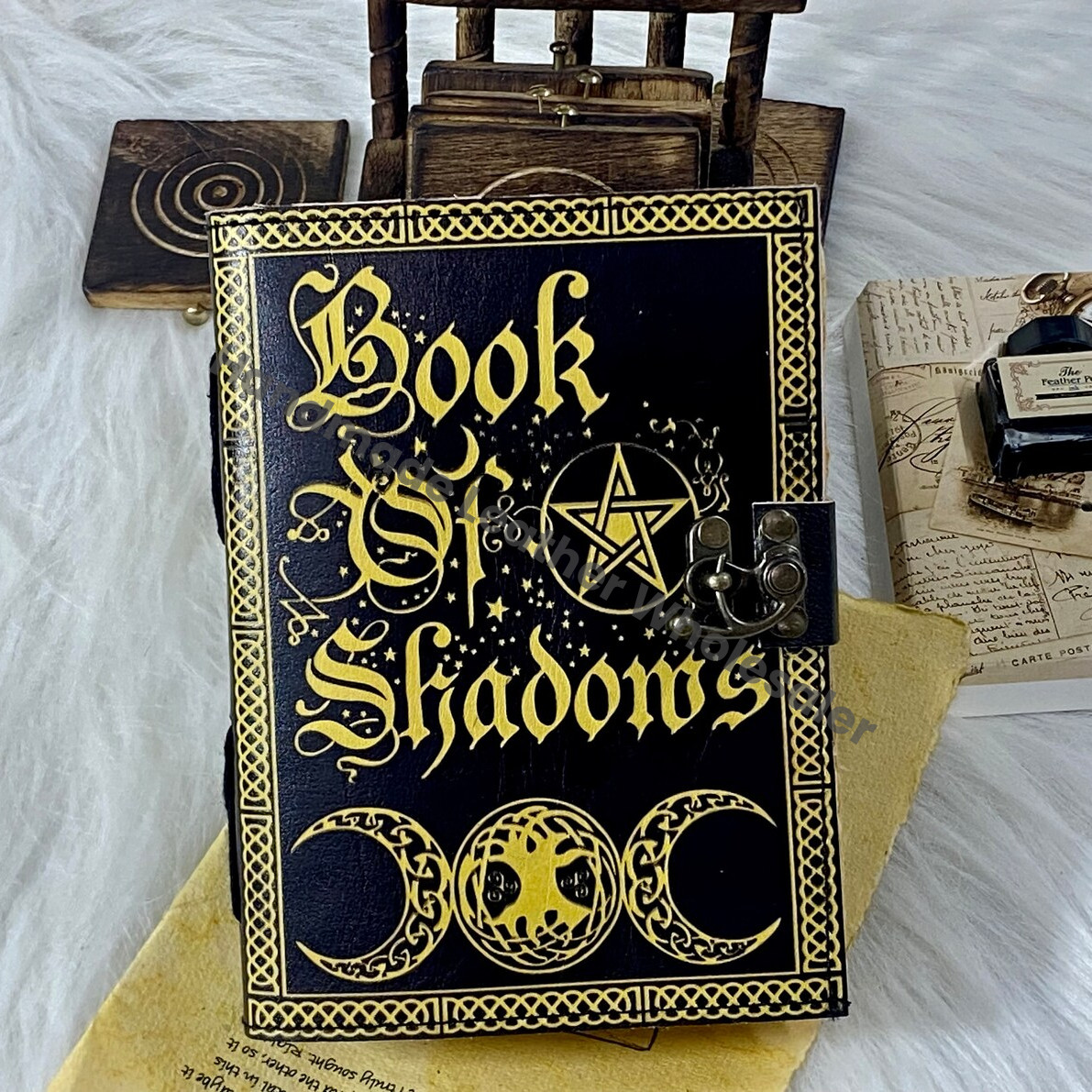 Book of Shadows : Handmade Leather Grimoire Journal with Deckle Edge Paper