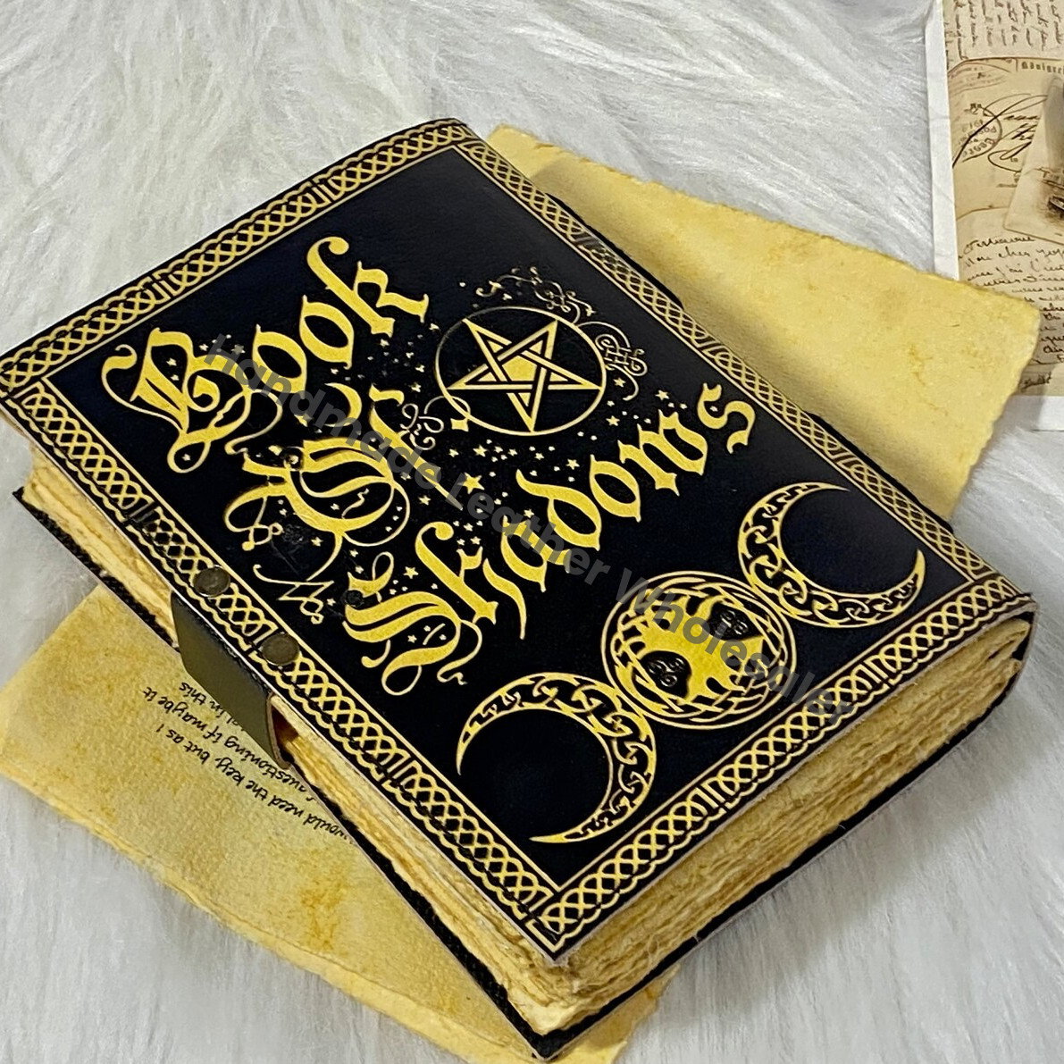 Book of Shadows : Handmade Leather Grimoire Journal with Deckle Edge Paper