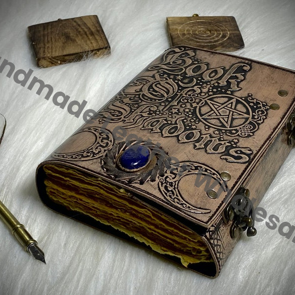 Book of Shadows: Handmade Leather Vintage Grimoire Journal with Deckle Edge Paper