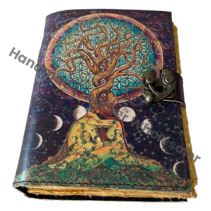 Book of Shadows Vintage Decor Deckle Art Paper Loving Couple Under Tree Leather Gift Book Wiccan Witchcraft Sketchbook Drawing