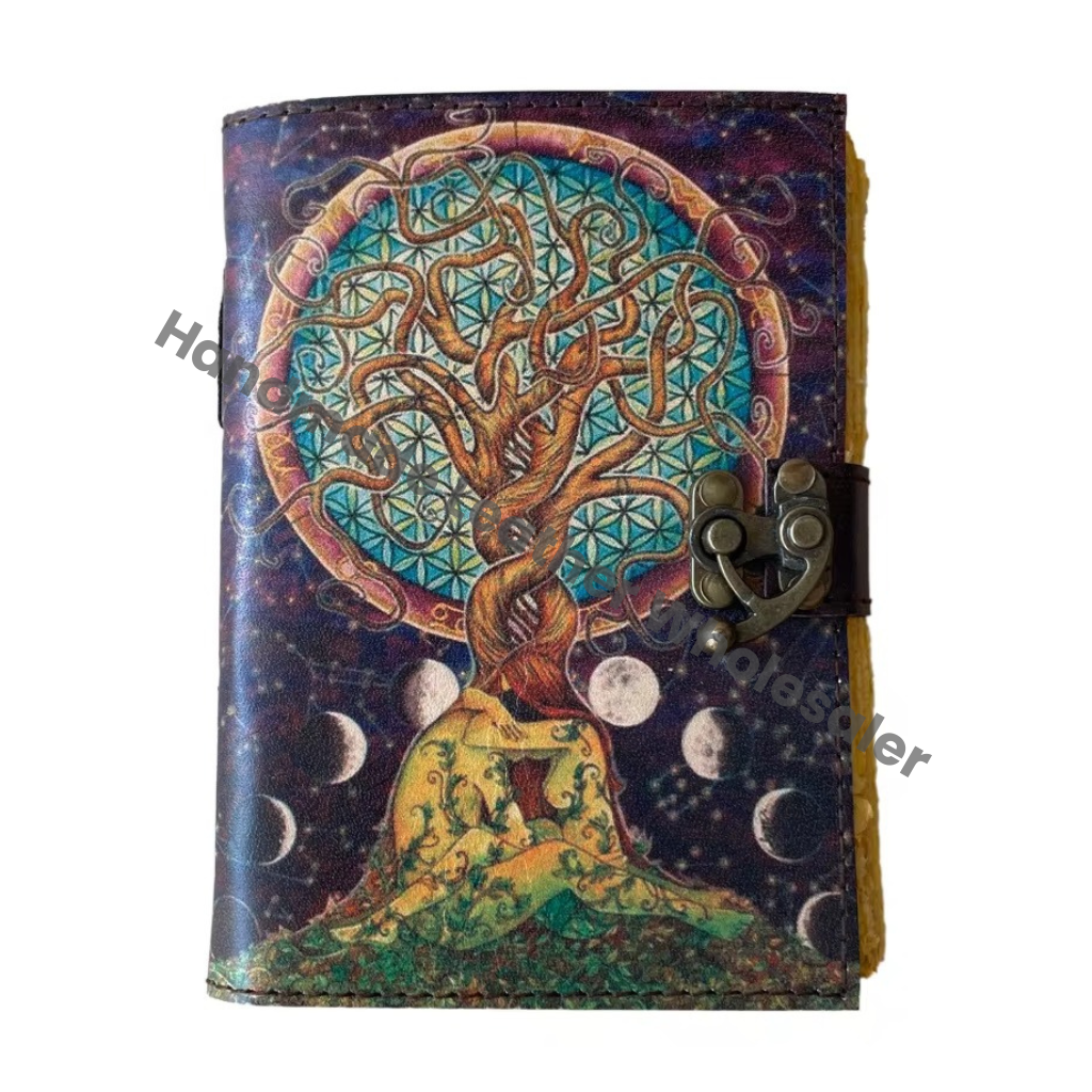 Book of Shadows Vintage Decor Deckle Art Paper Loving Couple Under Tree Leather Gift Book Wiccan Witchcraft Sketchbook Drawing