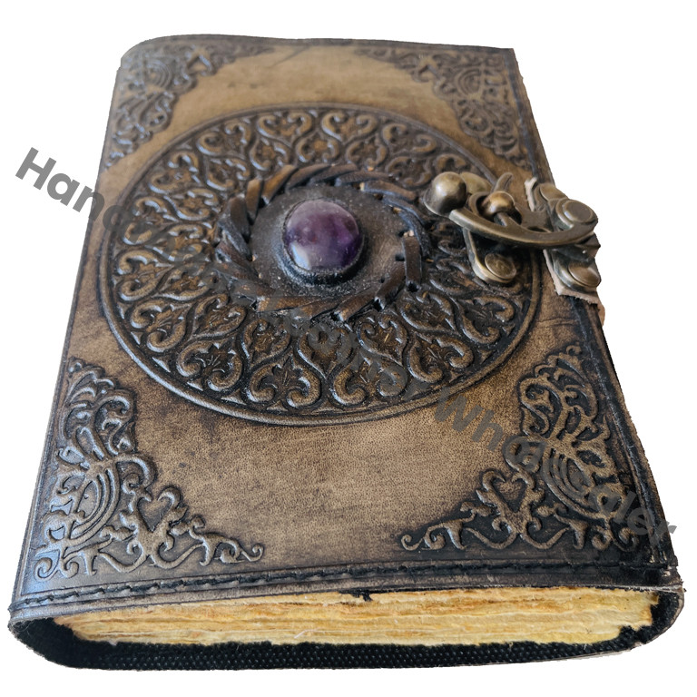 Book of Shdaows Deckle Edge Paper C Lock Notebook Organizer Embossed Leather Semi Stone Unlined Journal with Clasp Black
