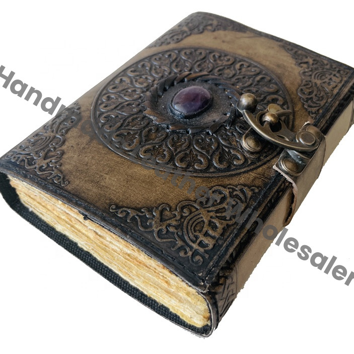 Book of Shdaows Deckle Edge Paper C Lock Notebook Organizer Embossed Leather Semi Stone Unlined Journal with Clasp Black