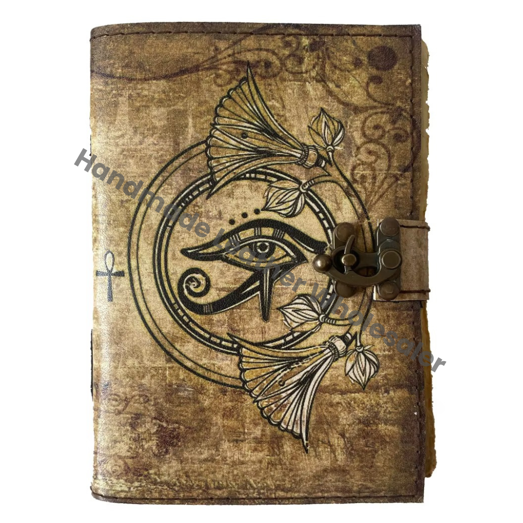 Book of Spells Leather Journal Deckle Edge Paper Third Eye Grimoire Journal Vintage Leather Journal Book of Shadows