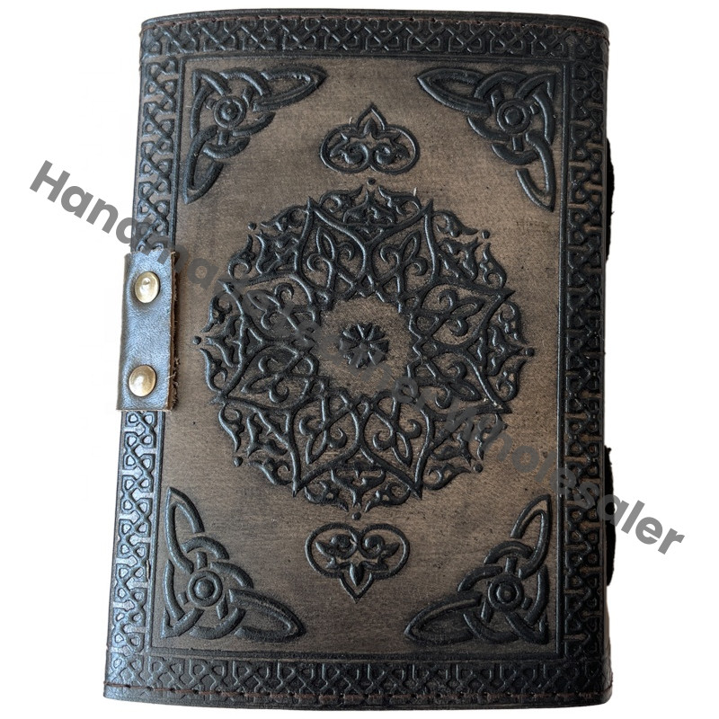 Book of Vintage Leather Journal Charmed Spell Antique Handmade Deckle Edge Paper Lion Charcoal Embossed Sketchbook