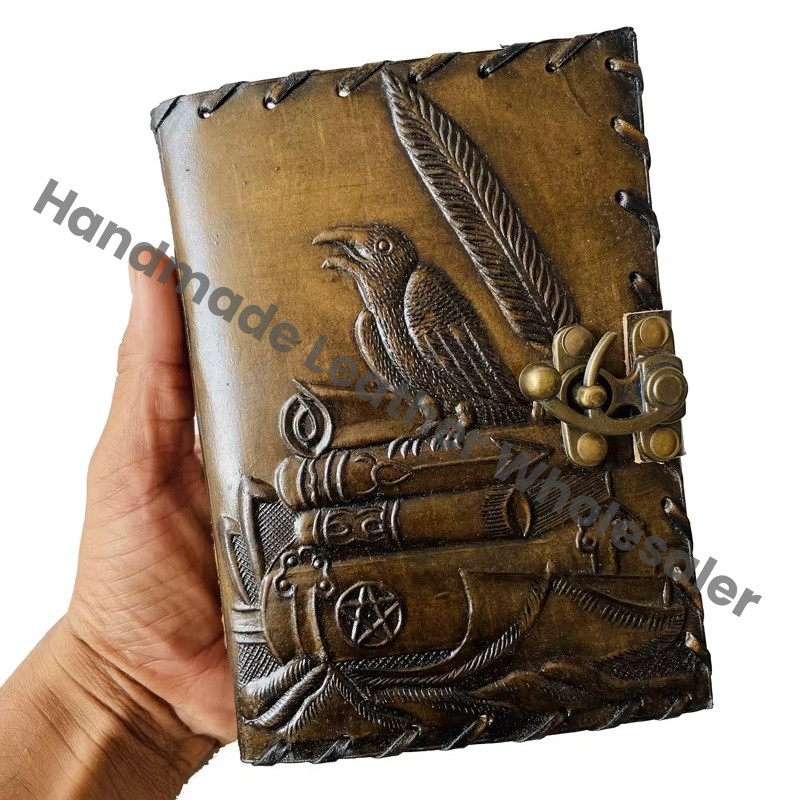 Book Shadows Black Charcoal Leather Loose-Leaf Gift Journal Crow Vintage Drawing Diary Blank Spell Deckle Edge Paper