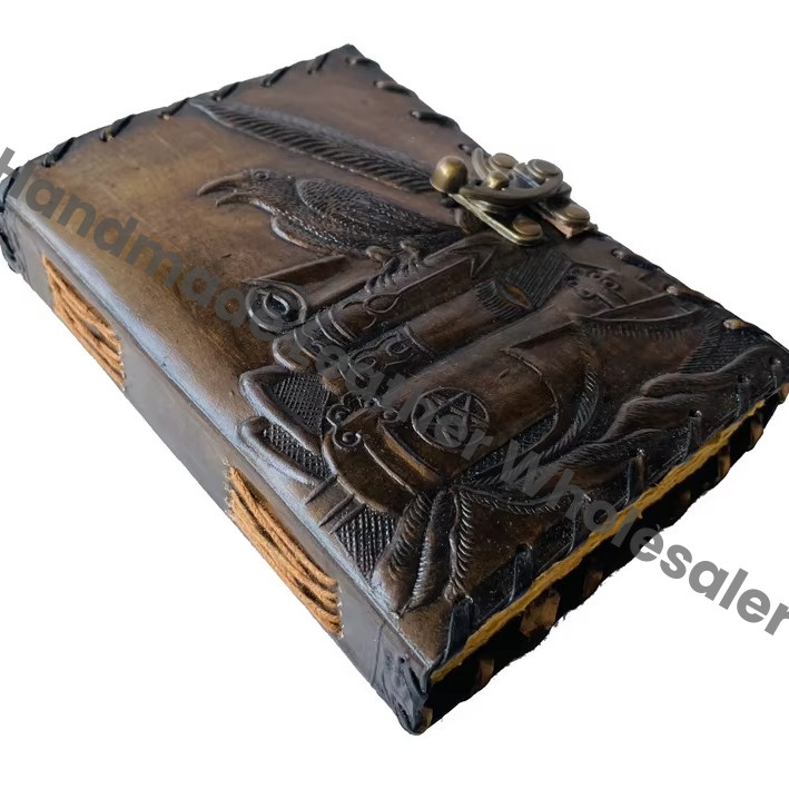 Book Shadows Black Charcoal Leather Loose-Leaf Gift Journal Crow Vintage Drawing Diary Blank Spell Deckle Edge Paper