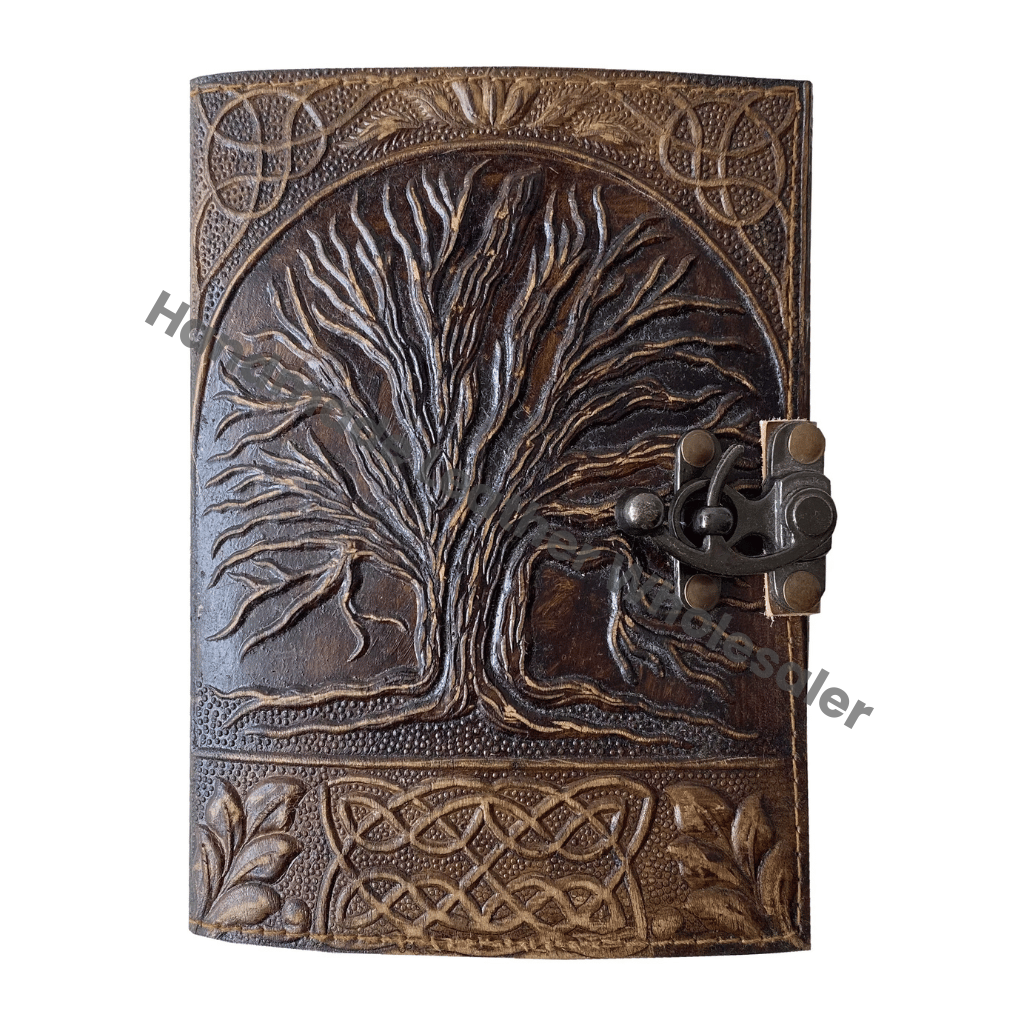 Book Shadows Charcoal Antique Tree Life Embossed Leather Journal Handmade Eco-friendly Gift Notebook Him Her Deckle