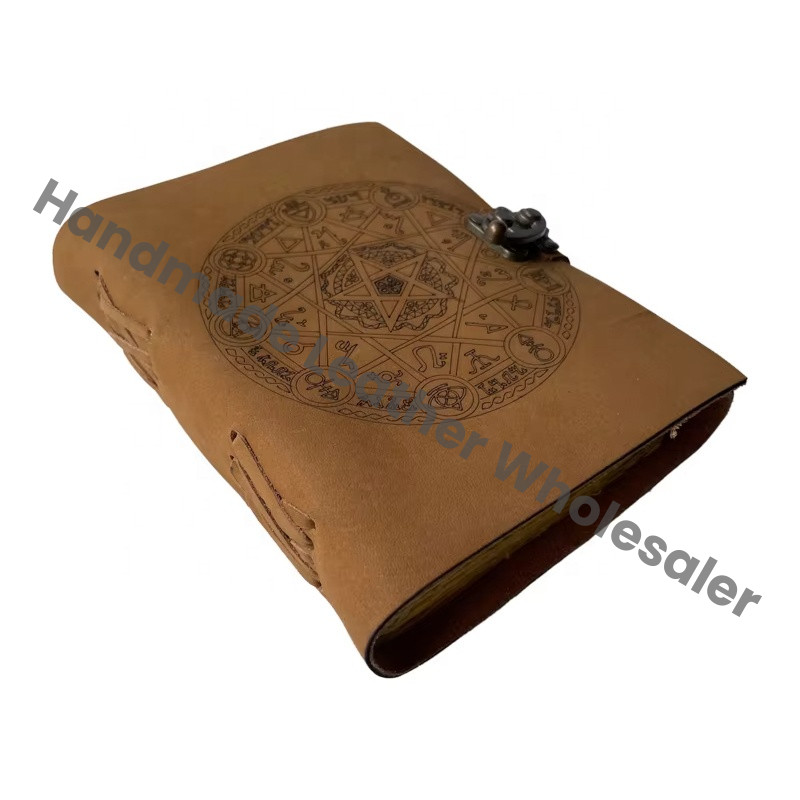 Book Shadows Journal Spell Blank Lock Clasp Pentagram Laser Cut Vintage Handmade Diary Planner Spiral Saddle Stitching Leather