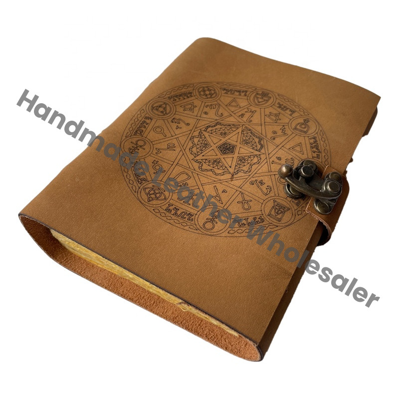 Book Shadows Journal Spell Blank Lock Clasp Pentagram Laser Cut Vintage Handmade Diary Planner Spiral Saddle Stitching Leather
