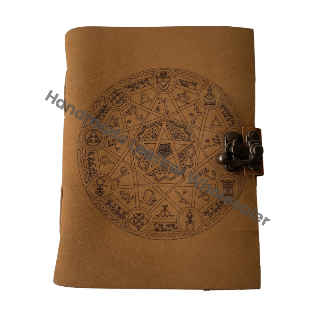Book Shadows Journal Spell Blank Lock Clasp Pentagram Laser Cut Vintage Handmade Diary Planner Spiral Saddle Stitching Leather