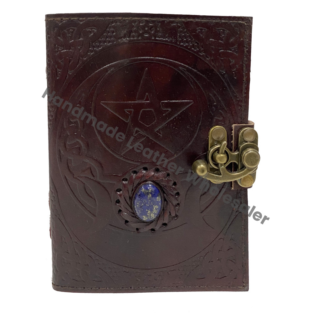 Book Shadows Leather Address Book Embossed Celtic Wicca Pagan Star Pentagram Third Eye Stone Handmade Gift Eco-friendly Paper