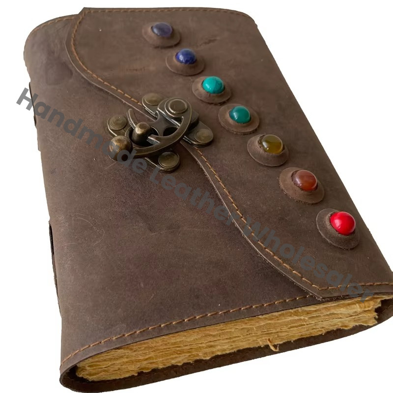 Book Shadows Seven Stone Leather Hardcover Journal Deckle Paper Vintage Design Spellbook Style Lock Clasp Gift Option Daily