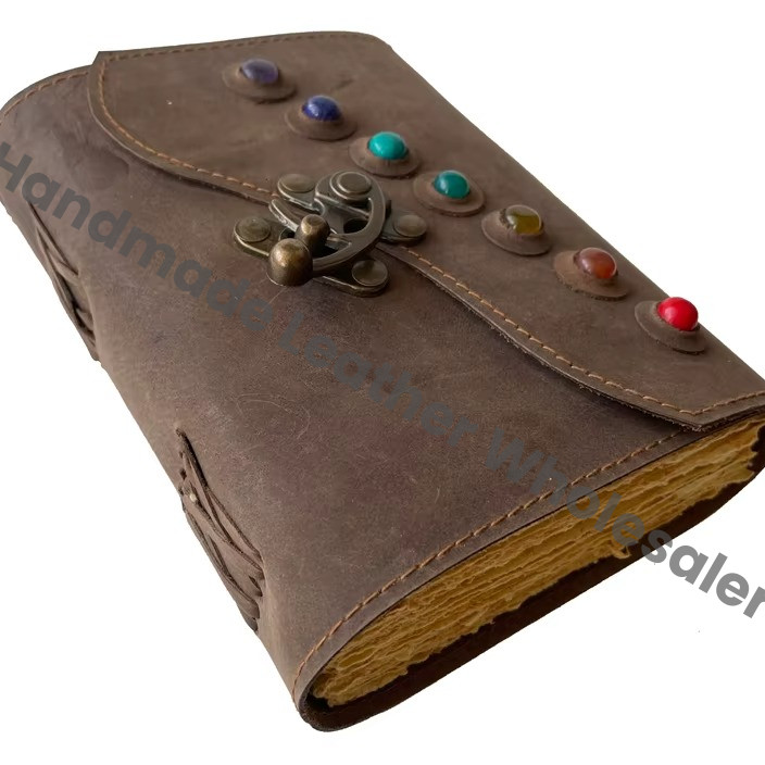Book Shadows Seven Stone Leather Hardcover Journal Deckle Paper Vintage Design Spellbook Style Lock Clasp Gift Option Daily