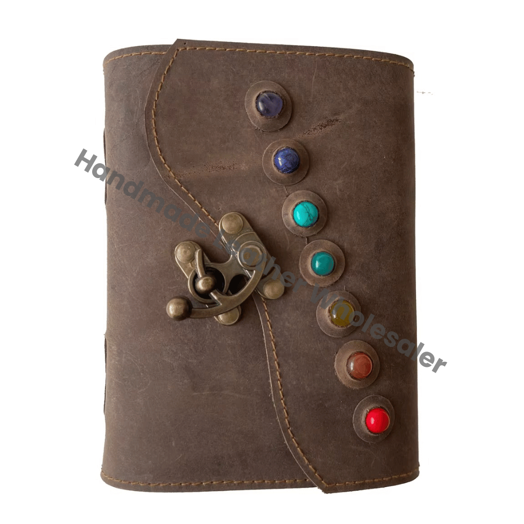 Book Shadows Seven Stone Leather Hardcover Journal Deckle Paper Vintage Design Spellbook Style Lock Clasp Gift Option Daily