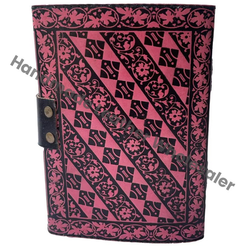 Buddha Leather Journal Antique Book of Spell Charmed Handmade Deckle Edge Paper Black & Pink Embossed Vintage Planner Sketchbook