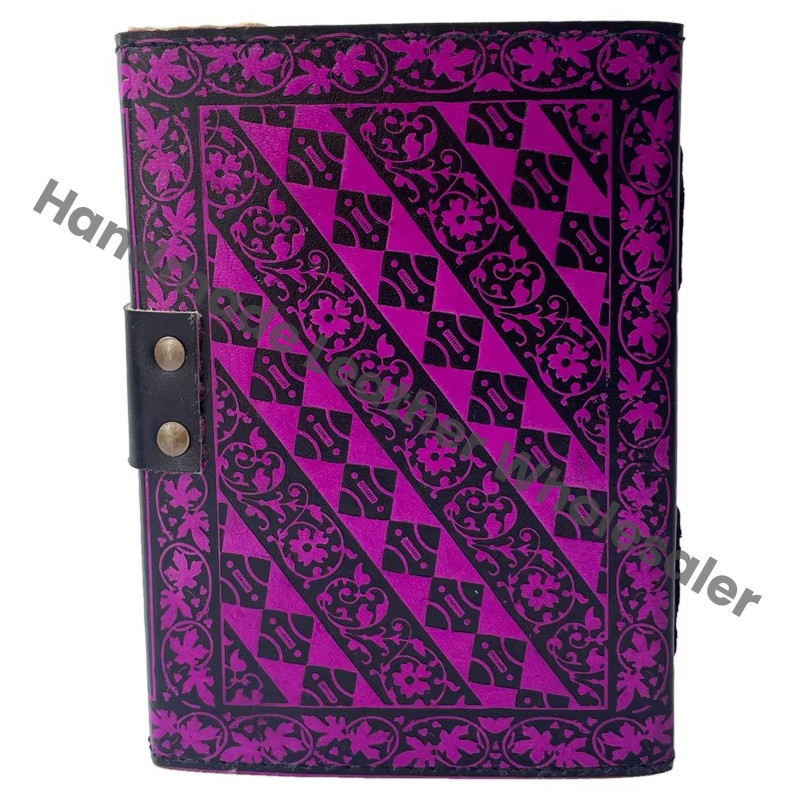 Buddha Leather Journal Antique Book Spell Charmed Handmade Deckle Art Paper Black Pink Embossed Vintage Planner Sketchbook Gift