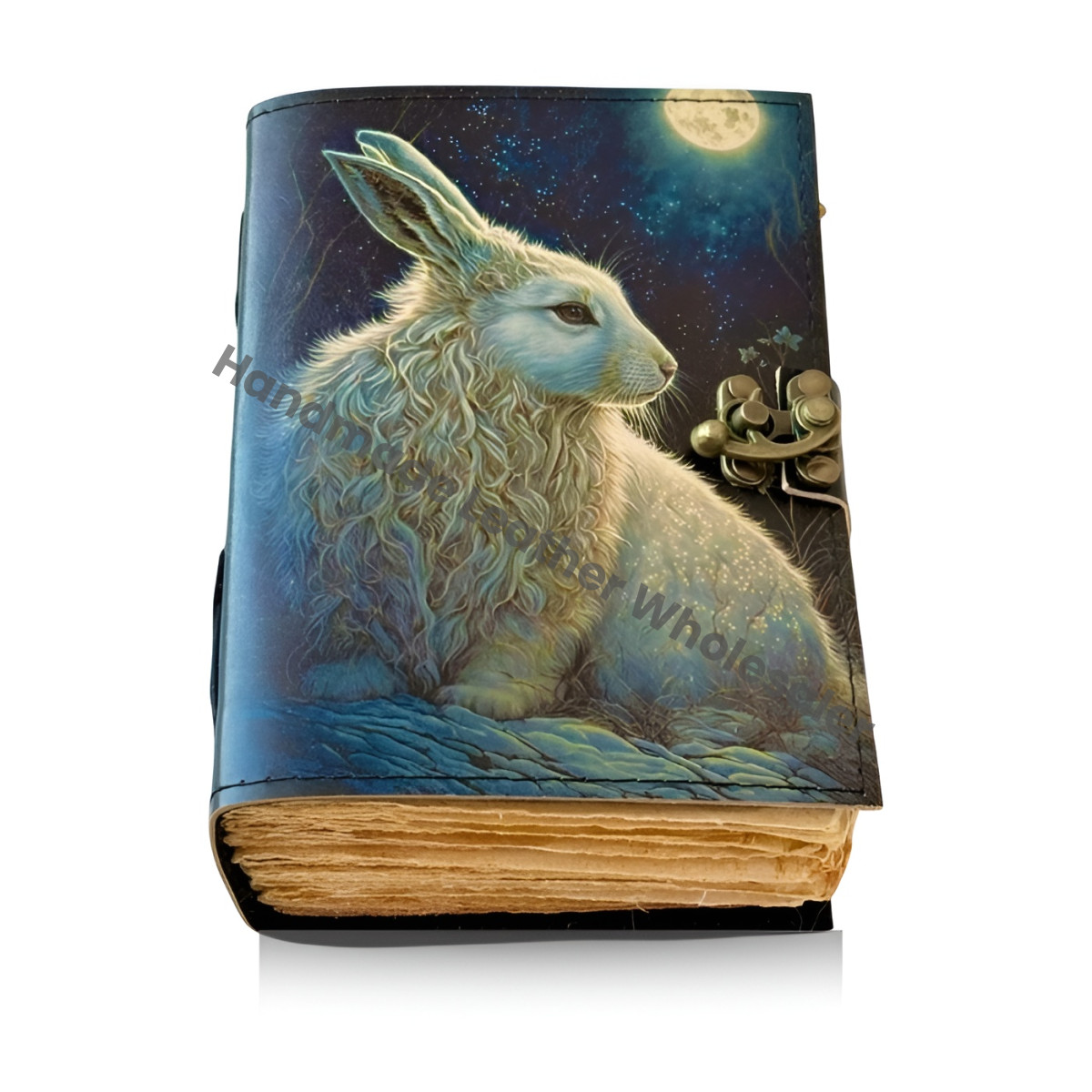 bunny Easter rabbit Journal - Grimoire Leather Notebook - Bunny gifts - Fat journal handmade Deckle Paper