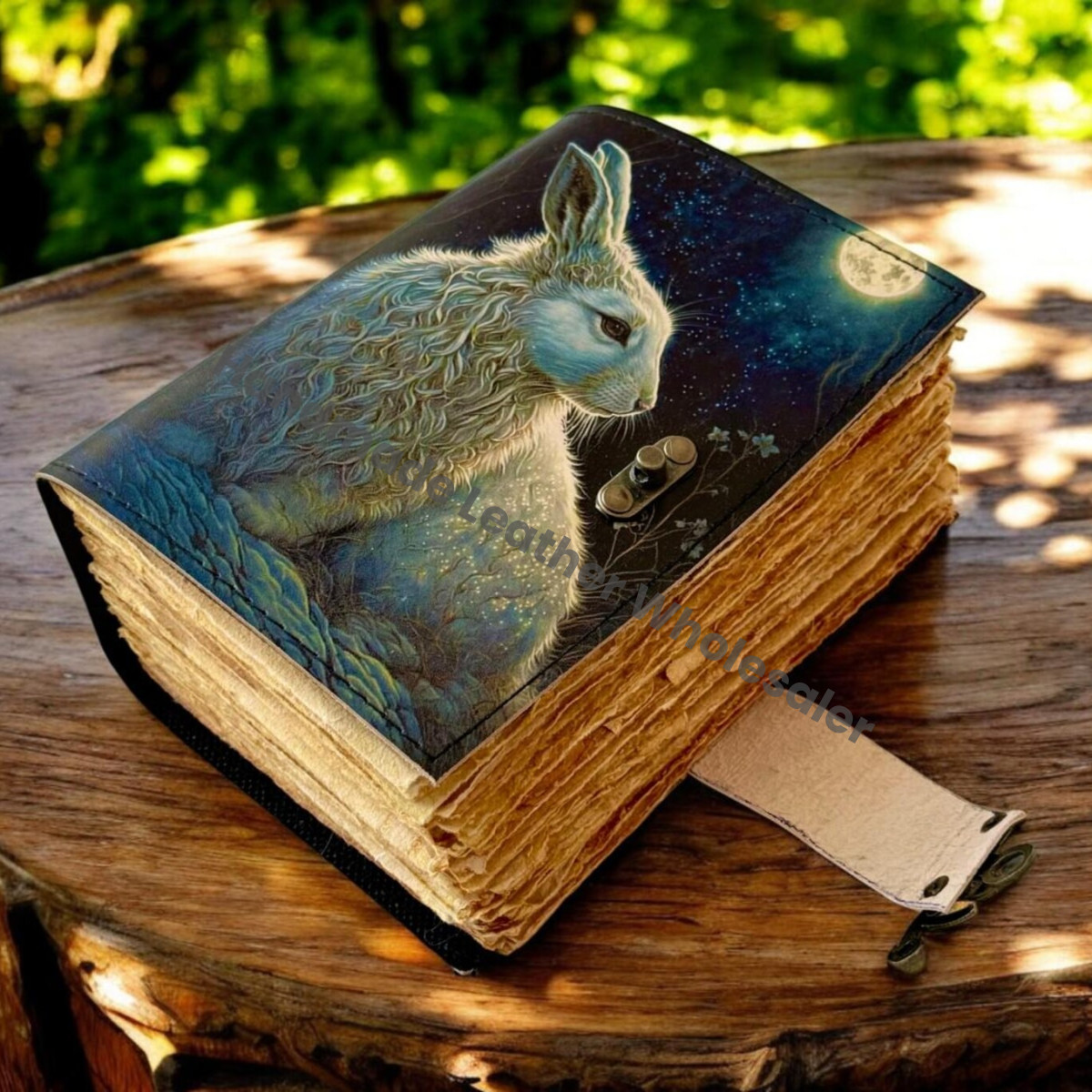 bunny Easter rabbit Journal - Grimoire Leather Notebook - Bunny gifts - Fat journal handmade Deckle Paper