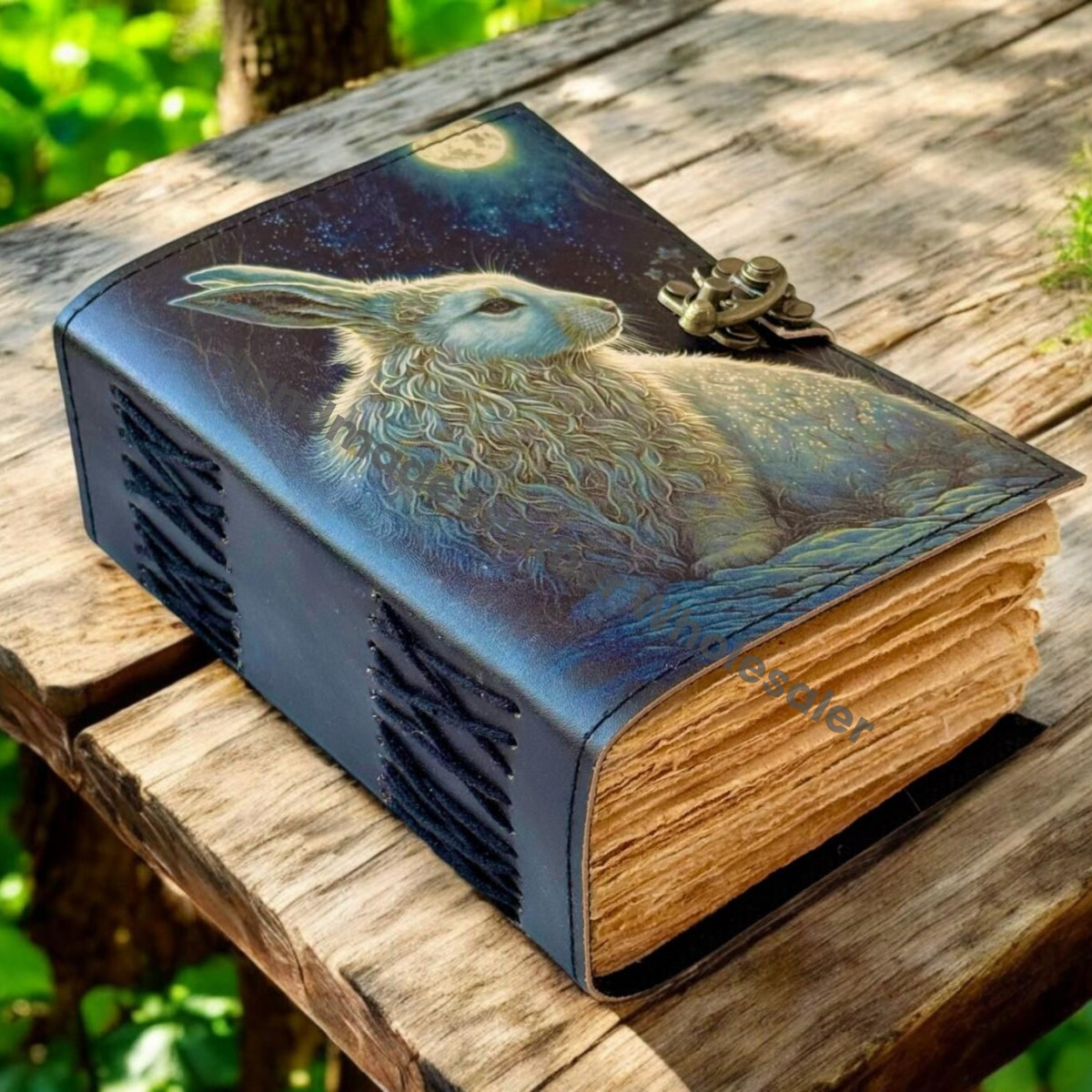 bunny Easter rabbit Journal - Grimoire Leather Notebook - Bunny gifts - Fat journal handmade Deckle Paper