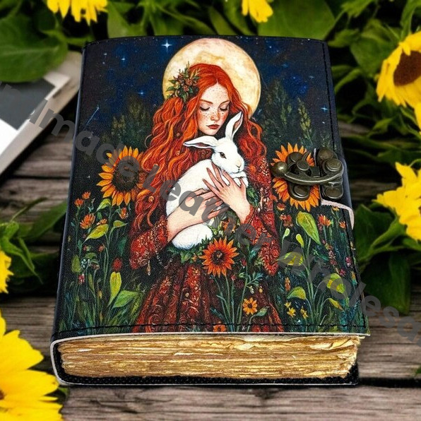Bunny Fairy Leather Grimoire Journal – Book of Shadows, Witchcraft Spellbook, Wiccan Gothic Witchy Journal Gift for Her