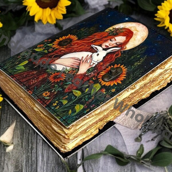 Bunny Fairy Leather Grimoire Journal – Book of Shadows, Witchcraft Spellbook, Wiccan Gothic Witchy Journal Gift for Her