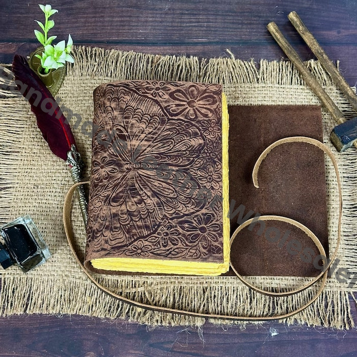 Butterfly Embossed Leather Journal, Antique Vintage Sketchbook