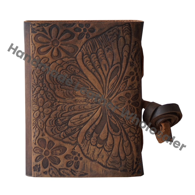 Butterfly Embossed Leather Journal, Antique Vintage Sketchbook