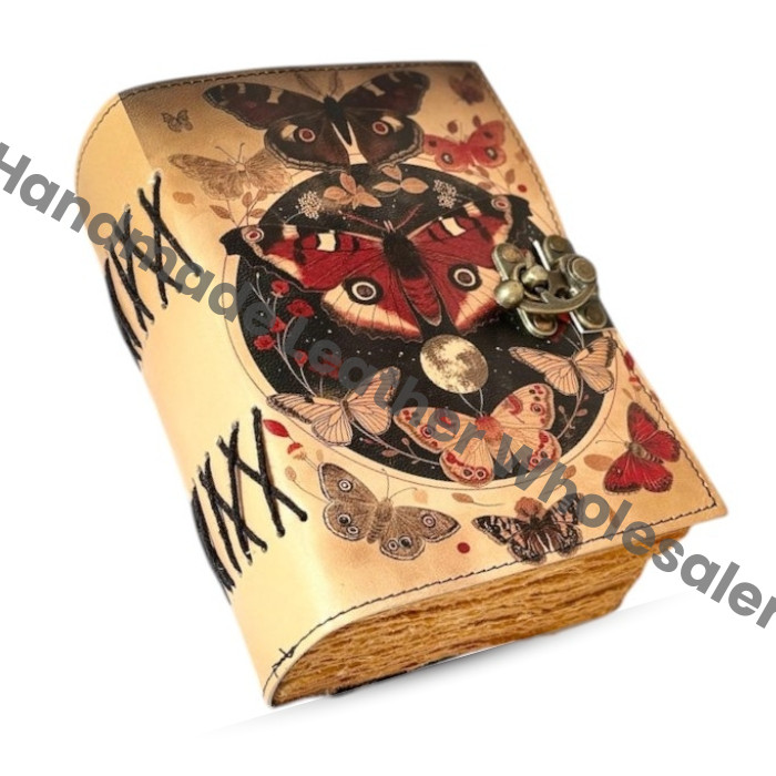 Butterfly Leather Grimoire – Book of Shadows, Vintage Witchcraft Spellbook, Wiccan Pagan Gothic Witchy Magic Diary Gift