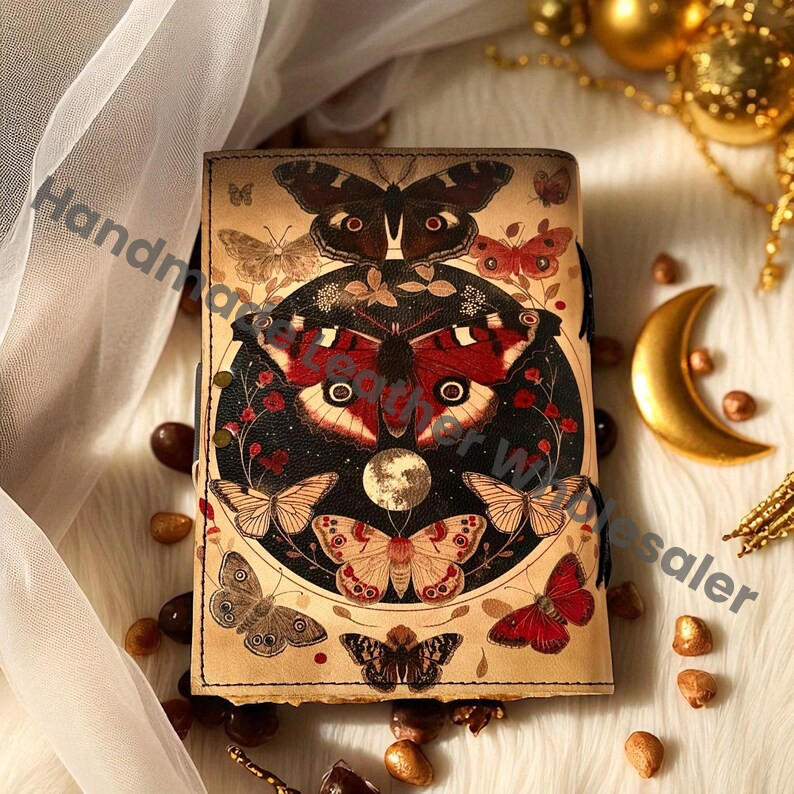 Butterfly Leather Grimoire – Book of Shadows, Vintage Witchcraft Spellbook, Wiccan Pagan Gothic Witchy Magic Diary Gift