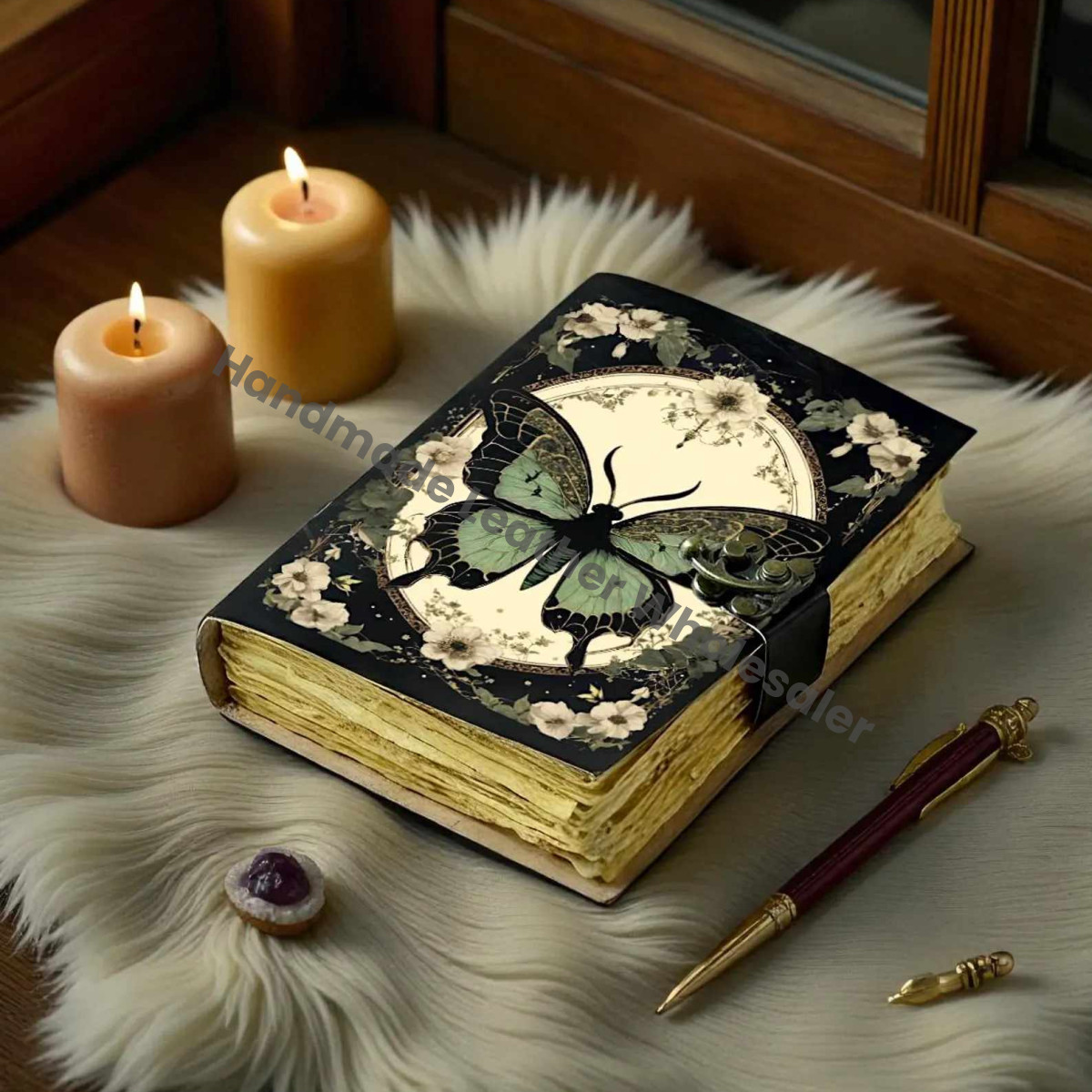 Butterfly Leather Grimoire: Handmade Book of Shadows with Deckle Edge Pages christmas gift