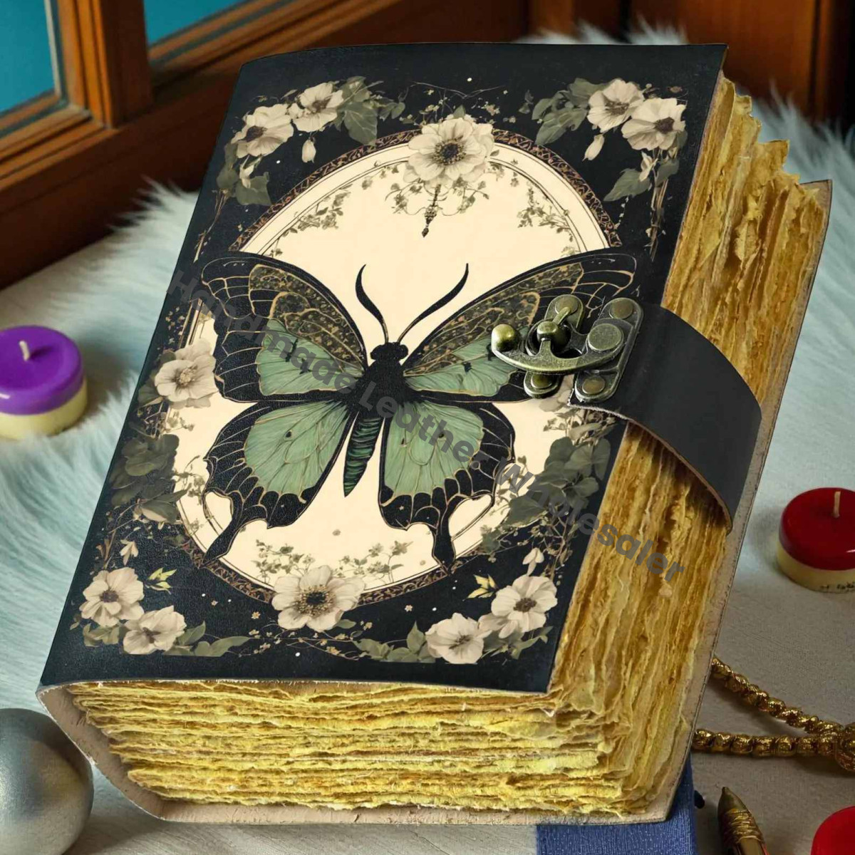 Butterfly Leather Grimoire: Handmade Book of Shadows with Deckle Edge Pages christmas gift